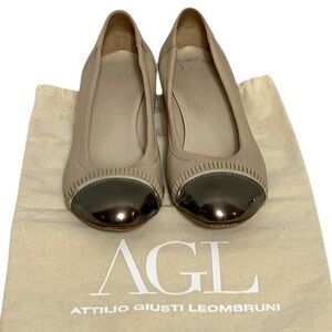 AGL Bronze Cap Top Italian Leather Flats 40
